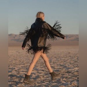 Dan Cassab Leather Fringe Jacket Size Small Black
